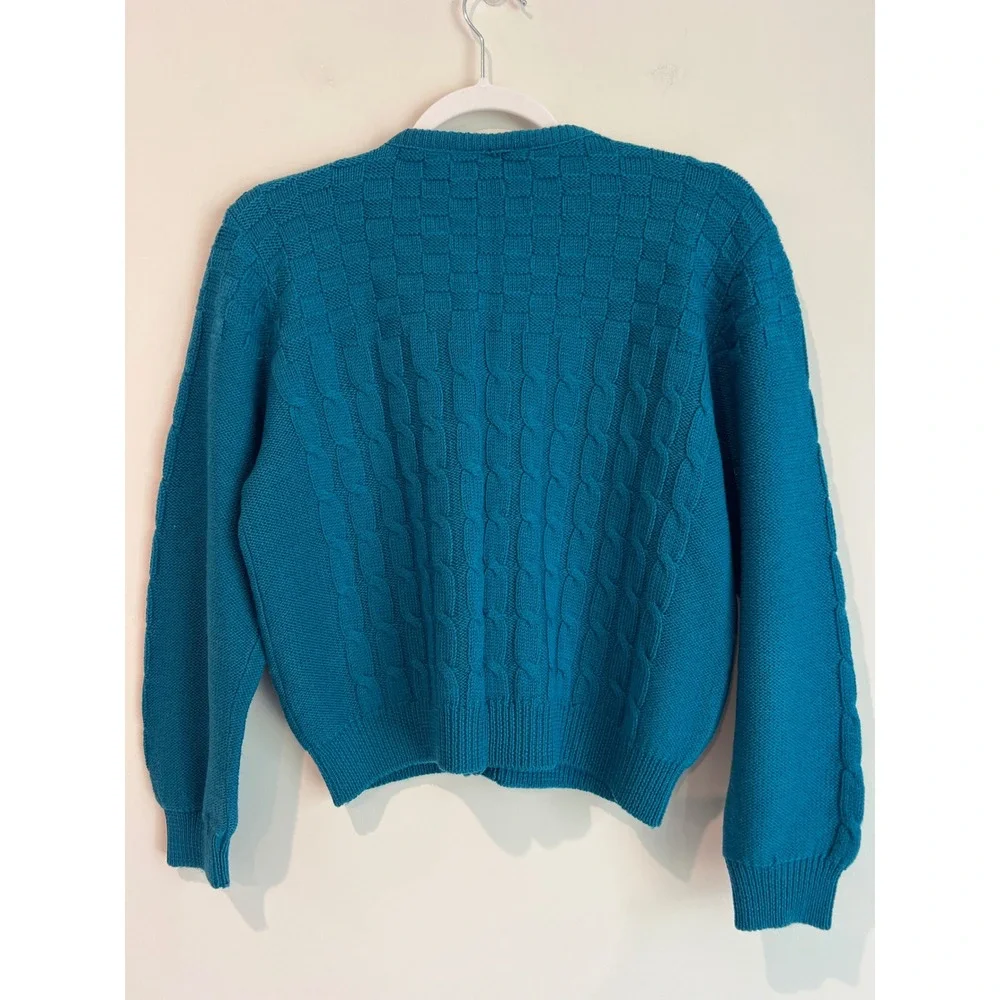 Vintage‎ Pendleton Petite Wool Cardigan Green Blue Cable Knit Button Up Large(P) - Picture 3 of 6